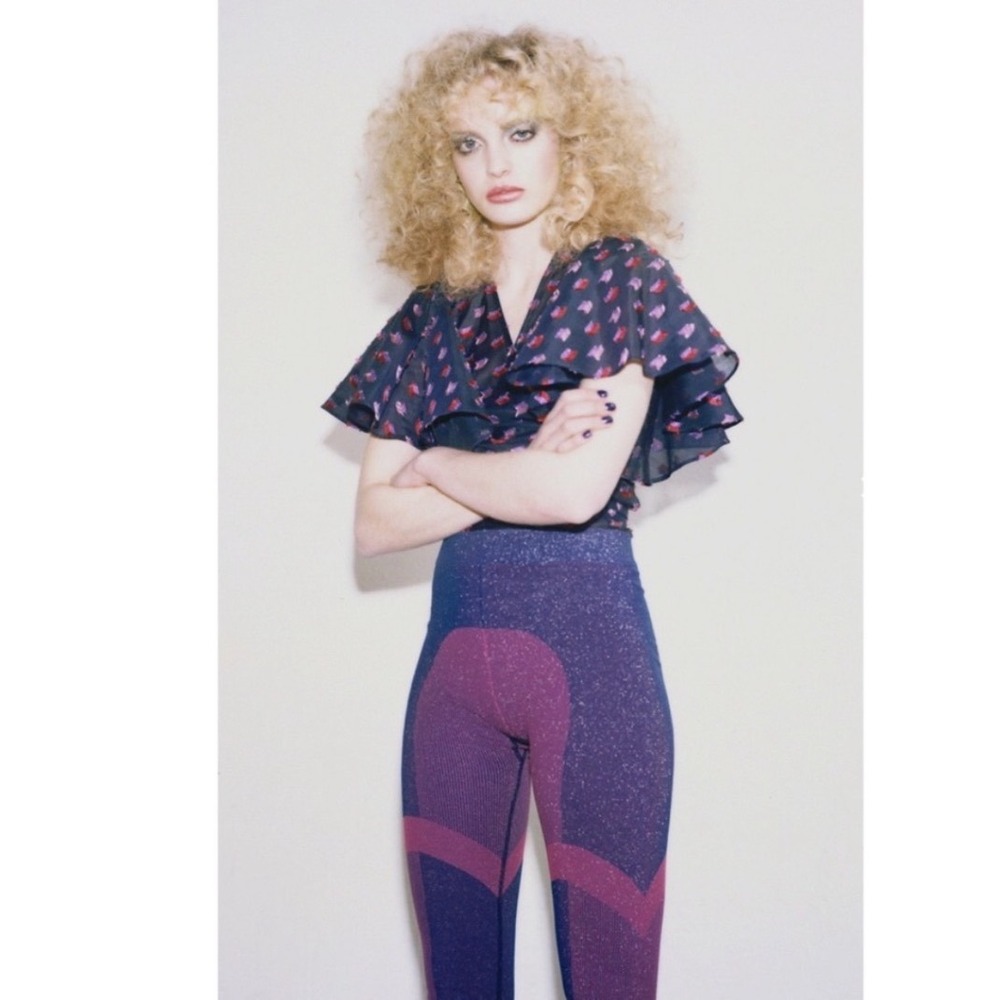 Rodebjer Purple Leggings Tights M L Salpi Metallic Stripe Glitter Colorful Disco